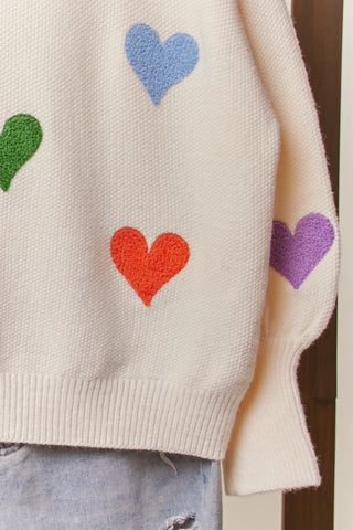 Heart Pattern Oversize Sweater