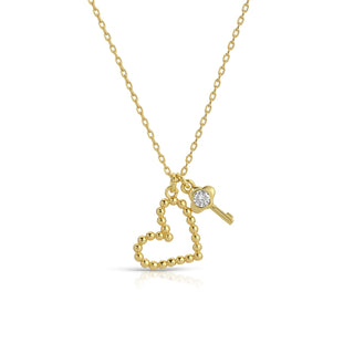 Dotted Heart and Key Necklace