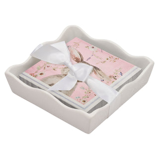 Ceramic Wave Napkin Tray with Cocktail Napkin Easter