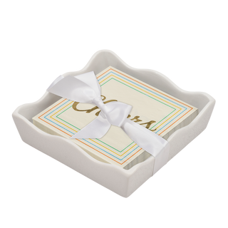 Ceramic Wave Napkin Tray with Cocktail Napkin-Cheers