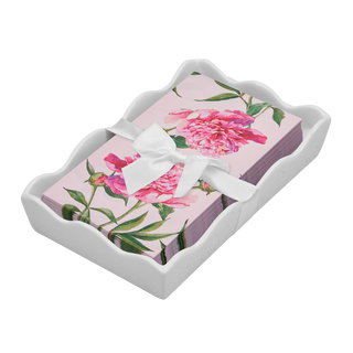 Ceramic Wave Napkin Tray with Guest Towel - Pink Peonies
