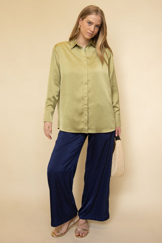 Solid Satin Wide Leg Pants