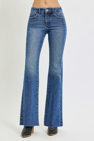 Tummy Control Mid Rise Flare Jeans with Double Side Seam