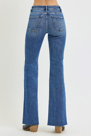 Tummy Control Mid Rise Flare Jeans with Double Side Seam