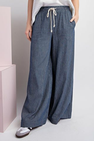 Pinstriped Tie Waist Wideleg Pants