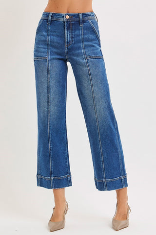 HIGH RISE CROP  SEAM DETAILED JEANS