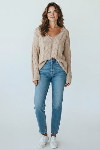 Cable Knit V Neck Sweater