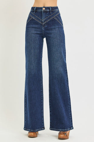 RISEN HIGH RISE WIDE LEG YOKE DETAIL JEANS