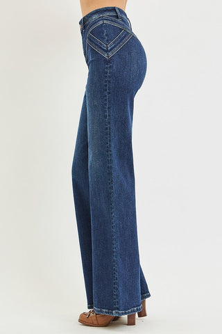 RISEN HIGH RISE WIDE LEG YOKE DETAIL JEANS