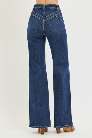 RISEN HIGH RISE WIDE LEG YOKE DETAIL JEANS