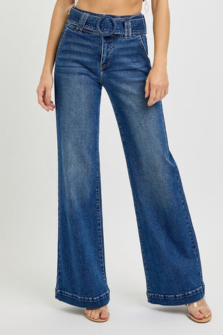 Wide Leg Belted Jeans
