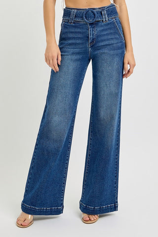 Wide Leg Belted Jeans