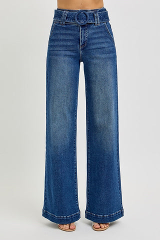Wide Leg Belted Jeans