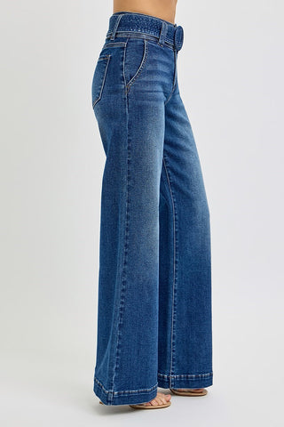Wide Leg Belted Jeans