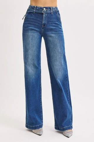 Wide Leg Belted Jeans