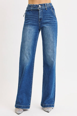 Wide Leg Belted Jeans