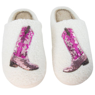 Pink Sequin Boots Slippers