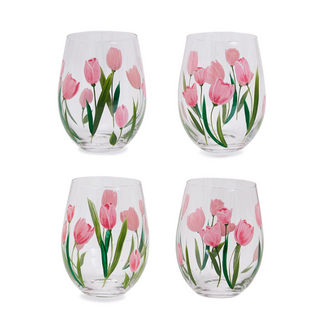 Pink Tulips Wine Glass