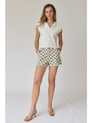 Cropped Polo Knit Top