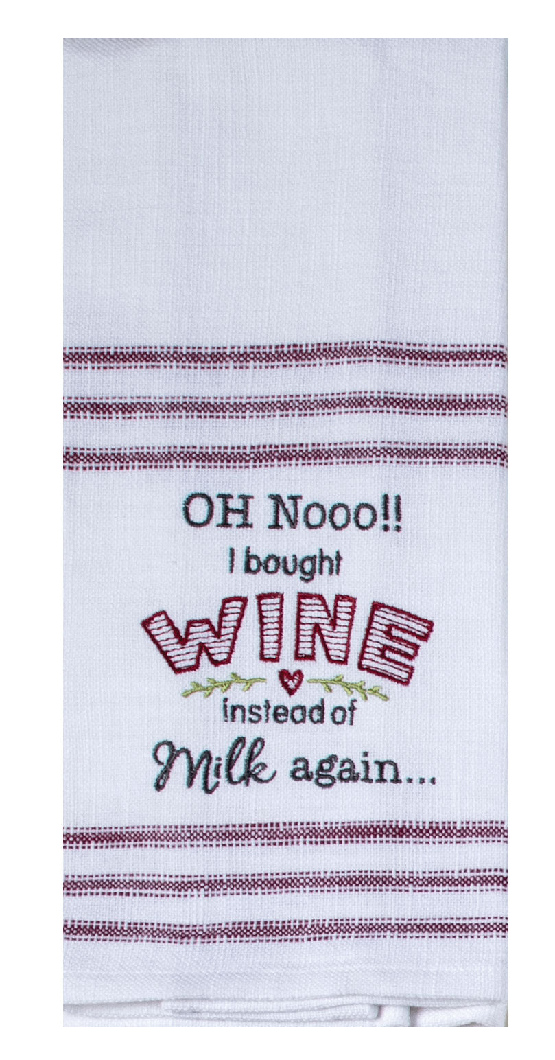 Oh No Wine Embroidered Towel
