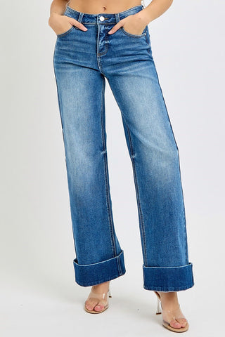 Ankle Wide Cuffed Jeans