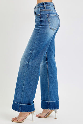 Ankle Wide Cuffed Jeans