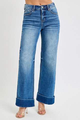 Ankle Wide Cuffed Jeans
