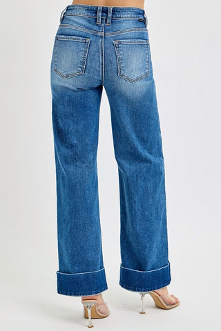 Ankle Wide Cuffed Jeans