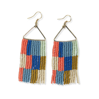 Whitney Coastal Checkered Beaded Fringe Earrings