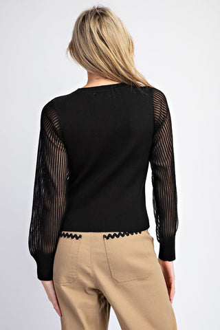 Sheer Ribbed Long Sleeve Sweater