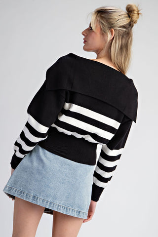 Striped Zip Up Sweater Jacket