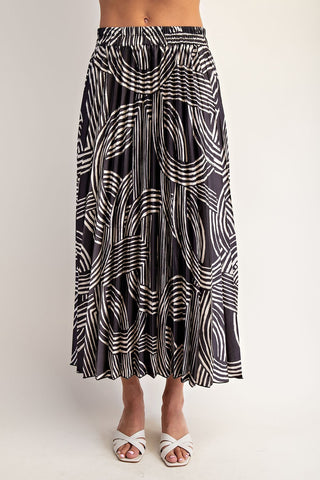 Abstract Printed Accordion Midi Skirt