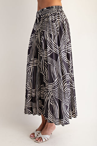 Abstract Printed Accordion Midi Skirt