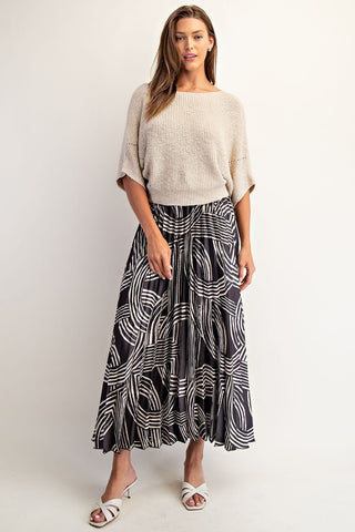 Abstract Printed Accordion Midi Skirt