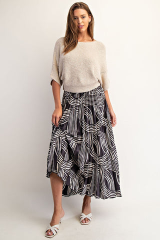Abstract Printed Accordion Midi Skirt
