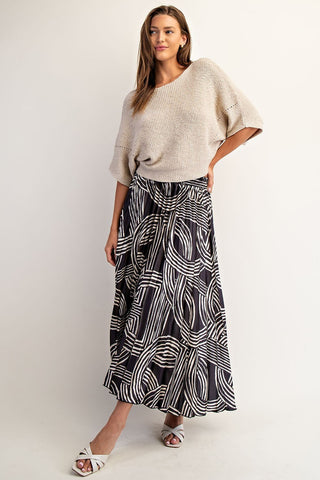 Abstract Printed Accordion Midi Skirt