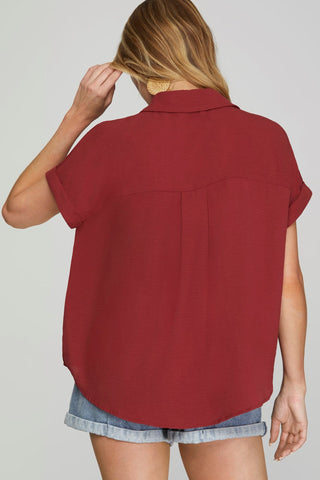 Collared Drop Shoulder Top
