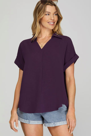 Collared Drop Shoulder Top