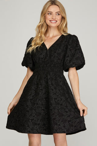 Balloon Sleeve Jacquard Dress
