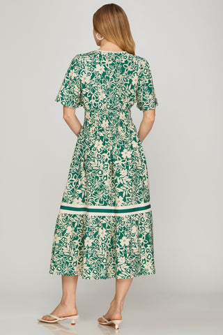 Woven Floral Tiered Midi Dress