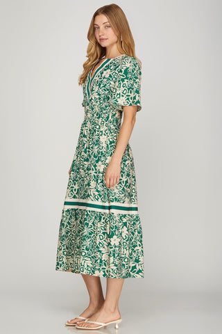 Woven Floral Tiered Midi Dress