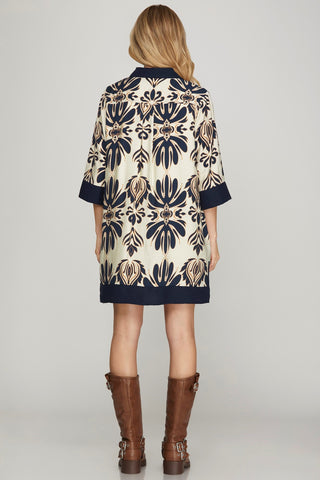 Half Sleeve Printed Mini Dress