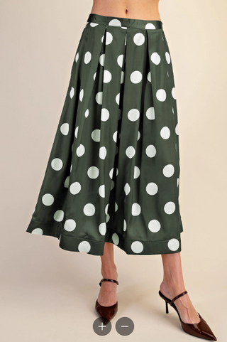High Waist Pleated Polka Dot Midi Skirt