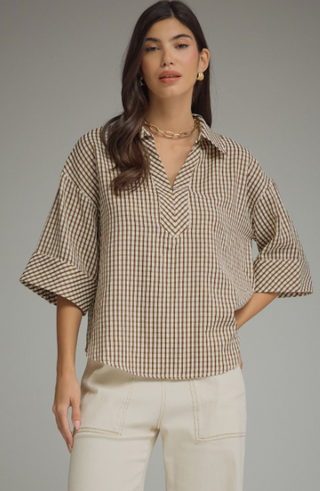 Gingham 3/4 Sleeve Top