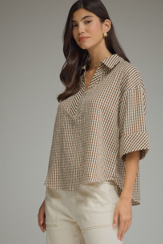 Gingham 3/4 Sleeve Top
