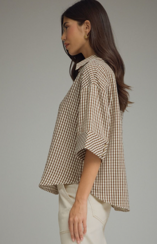 Gingham 3/4 Sleeve Top