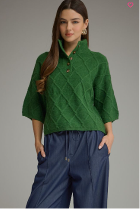 Diamond Textured Sleeve Sweater Top