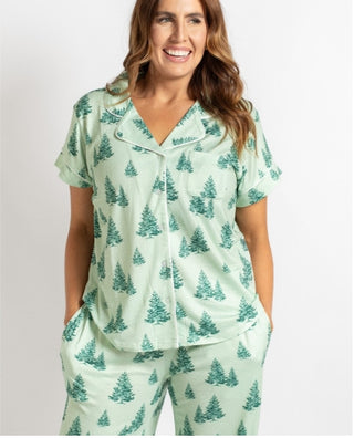 Evergreen Farm Short Sleeve Button Up Sleep Shirt