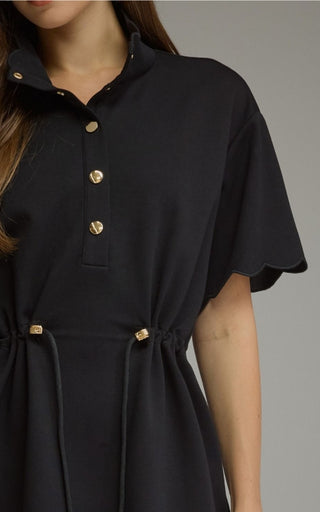 Scalloped Tie Gold Detail Waist Dress