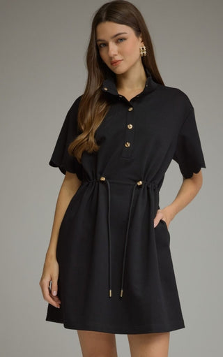 Scalloped Tie Gold Detail Waist Dress